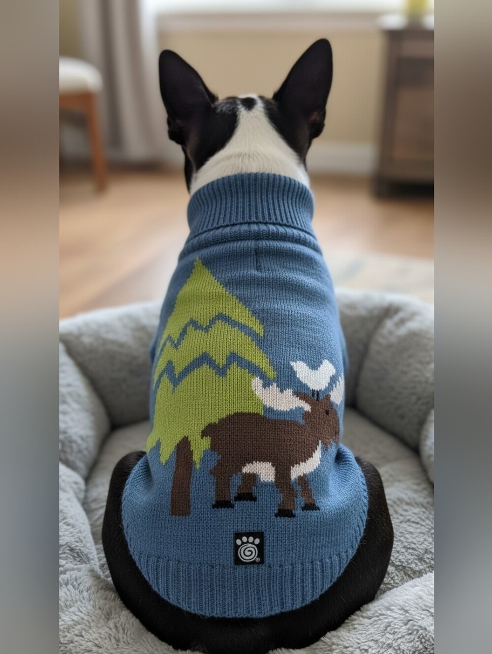 Blue Moose & Tree Knit Dog Sweater #DG13